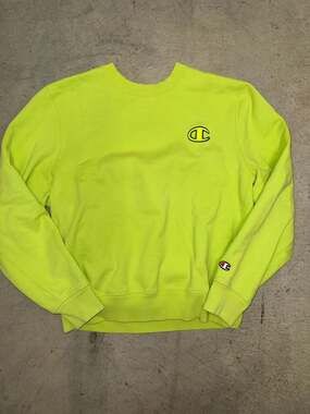 Champion Reverse Weave Neon Yellow Green Pullover Sweatshirt Medium